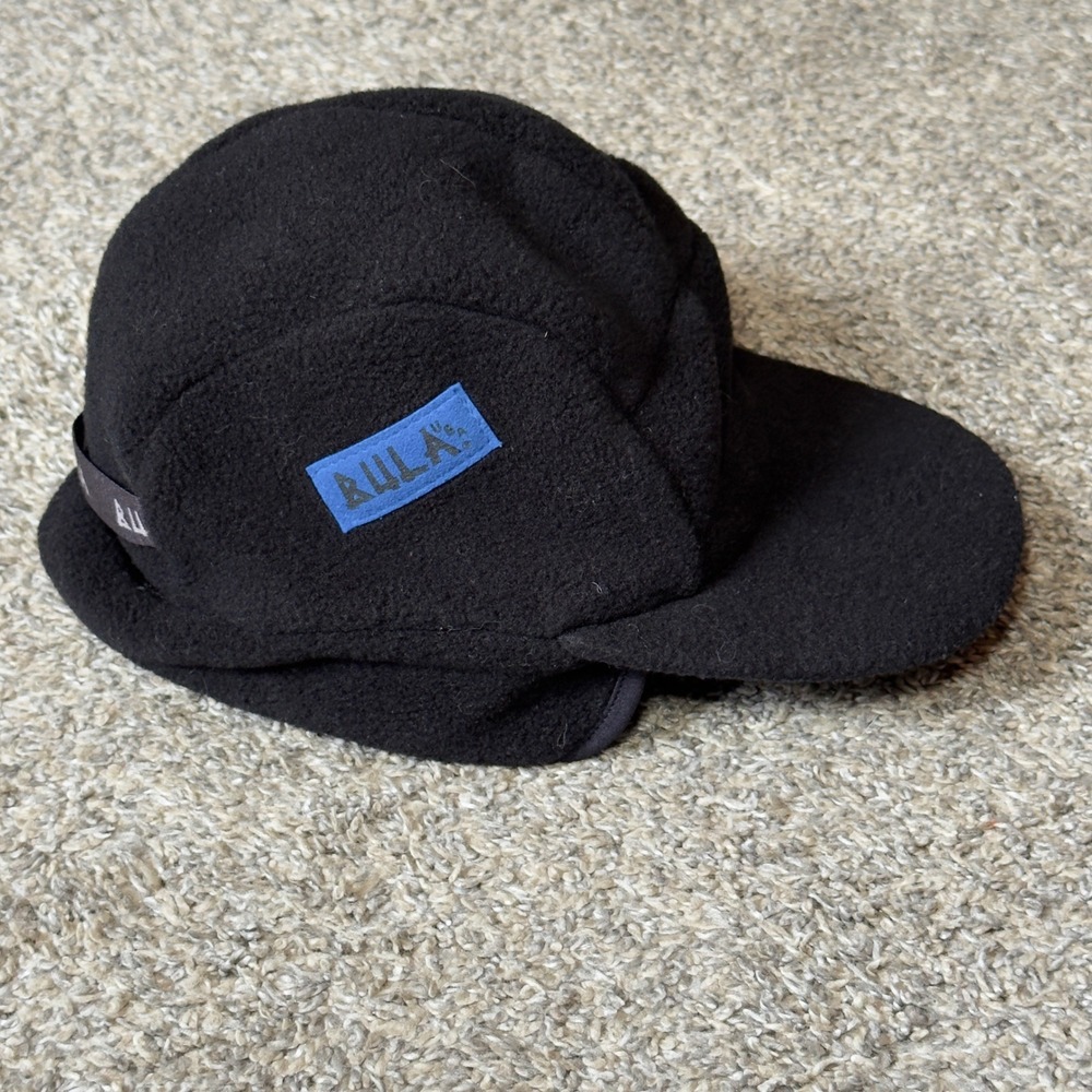 Bula Black Fleece Winter Hat with Ear Flaps Adjustable‎ 5 Panel Cap One Size